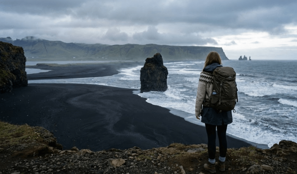 vrouw op een klif in IJsland kijkt naar de horizon; beeld bij artikel over persoonlijke groei en het nemen van de volgende stap