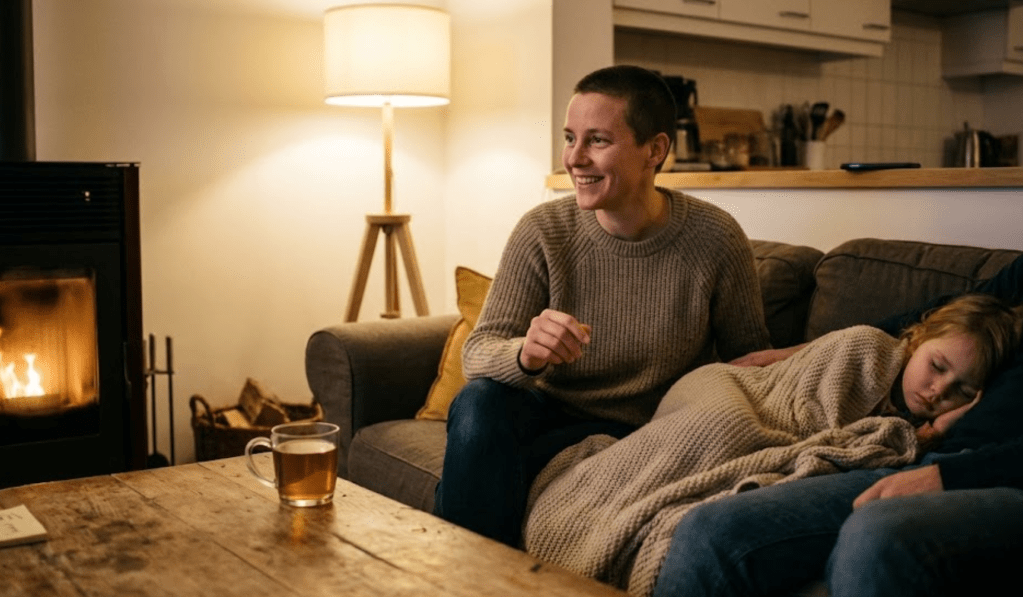 Mentale coach over FOMO: persoon is ’s avonds thuis echt aanwezig met partner/kind terwijl de smartphone weg ligt voor meer rust en verbondenheid.