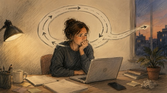 coaching over twijfel, piekeren en vastzitten in gedachten bij moeilijke keuzes.